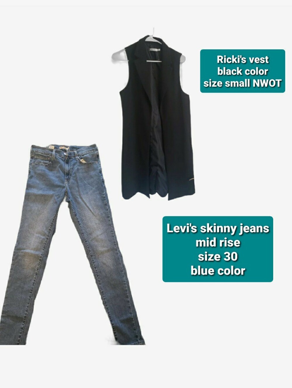 $20 Outfit Levi's Blue Jeans with Black Sleeveless Long Vest